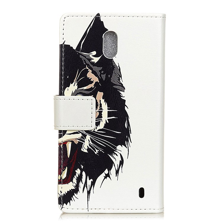 Pattern Printing PU Leather Magnetic Wallet Phone Shell with Stand for Nokia 2 - Fierce Tiger-3