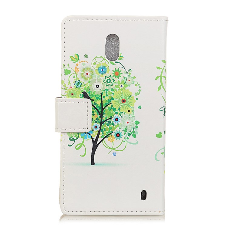 Pattern Printing Card Holder Stand Leather Mobile Phone Case for Nokia 2 - Green Flower Tree-3