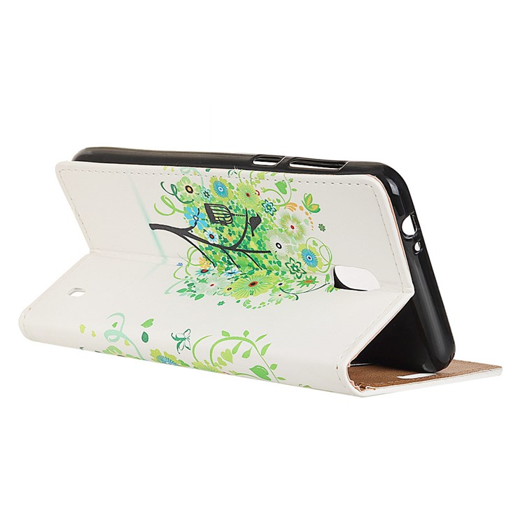 Pattern Printing Card Holder Stand Leather Mobile Phone Case for Nokia 2 - Green Flower Tree-4