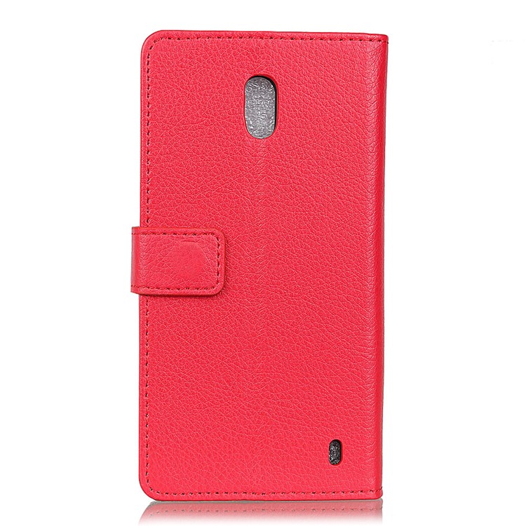 Lychee Skin Wallet Leather Folio Phone Cover for Nokia 2 - Red-3