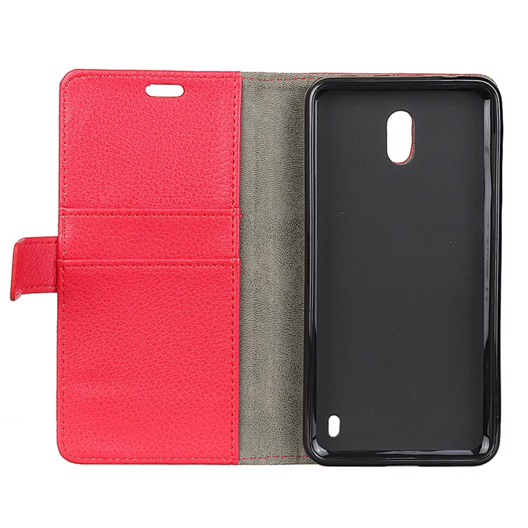 Lychee Skin Wallet Leather Folio Phone Cover for Nokia 2 - Red-5