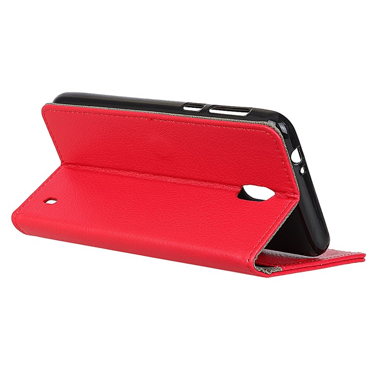 Lychee Skin Wallet Leather Folio Phone Cover for Nokia 2 - Red-6