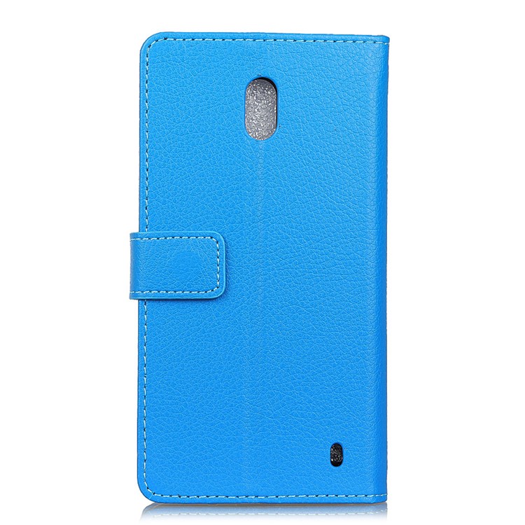 Lychee Skin Wallet Leather Folio Cellphone Cover for Nokia 2 - Blue-3