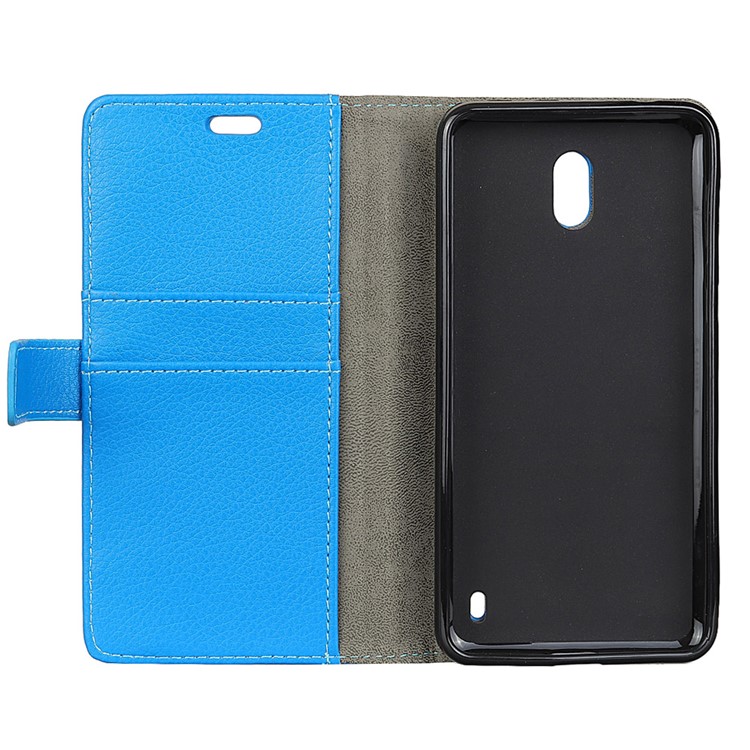 Lychee Skin Wallet Leather Folio Cellphone Cover for Nokia 2 - Blue-5