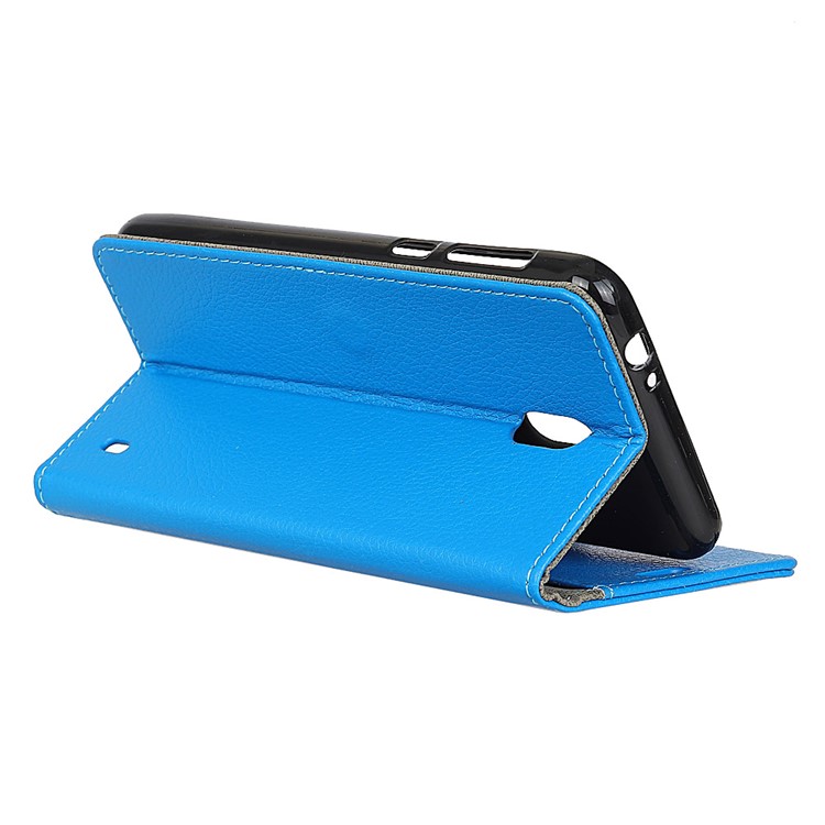 Lychee Skin Wallet Leather Folio Cellphone Cover for Nokia 2 - Blue-6