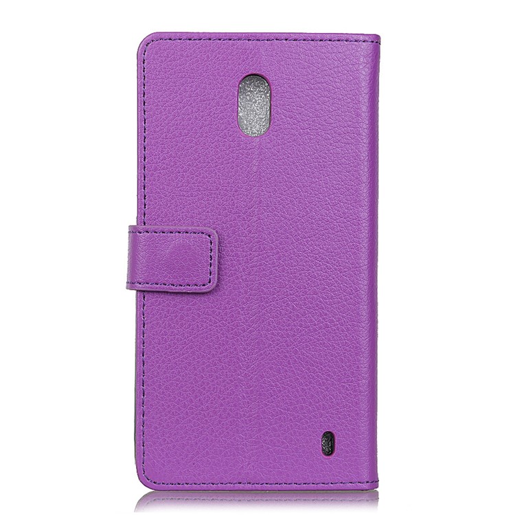 Lychee Skin Wallet Leather Folio Mobile Phone Case for Nokia 2 - Purple-3