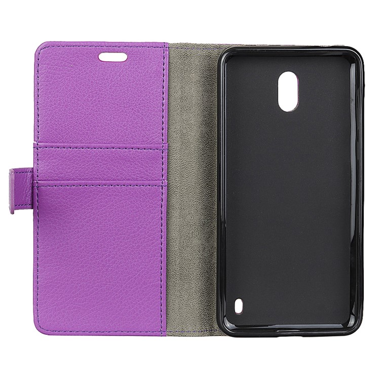 Lychee Skin Wallet Leather Folio Mobile Phone Case for Nokia 2 - Purple-5