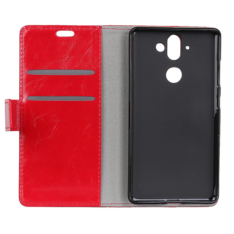 Crazy Horse PU Leather Wallet Phone Casing with Stand for Nokia 9 / 8 Sirocco - Red-5