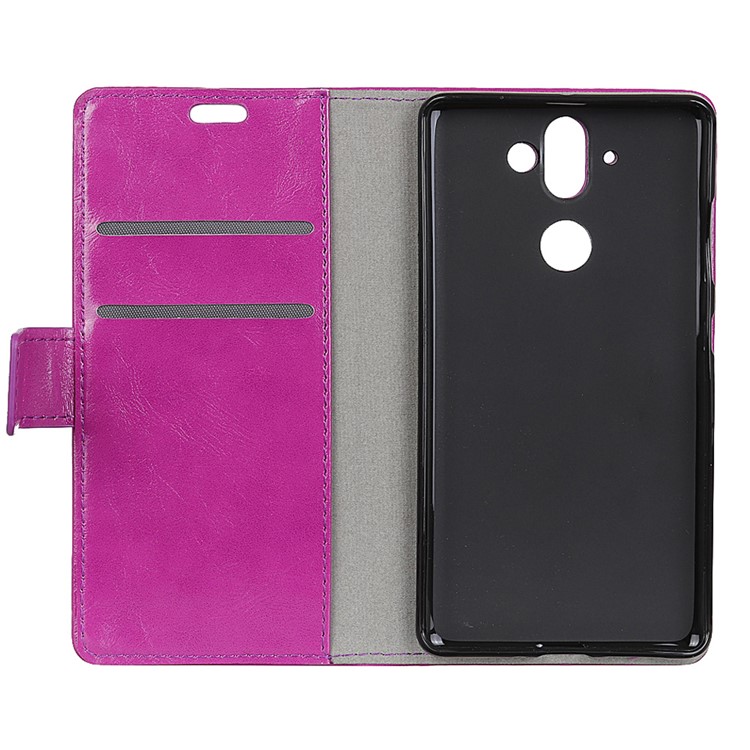 For Nokia 9 / 8 Sirocco Crazy Horse Leather Wallet Case with Card Holders - Purple-5