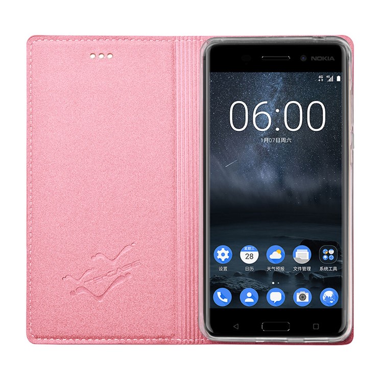 TSCASE Trajectory Flip Stand Leather Cover Accessory for Nokia 6 - Pink-5