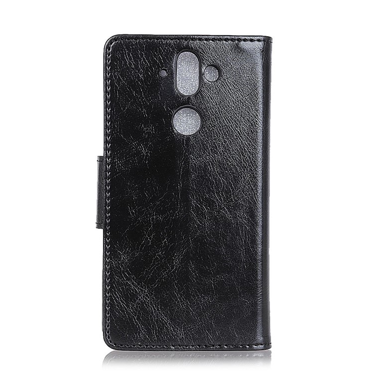 Textured Split Leather Stand Wallet Phone Case for Nokia 9 / 8 Sirocco - Black-3