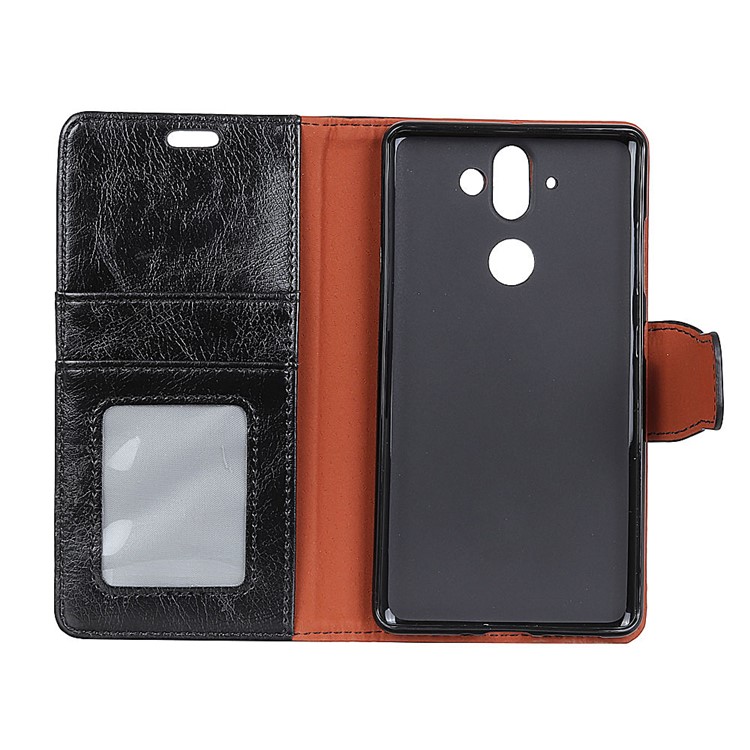 Textured Split Leather Stand Wallet Phone Case for Nokia 9 / 8 Sirocco - Black-5