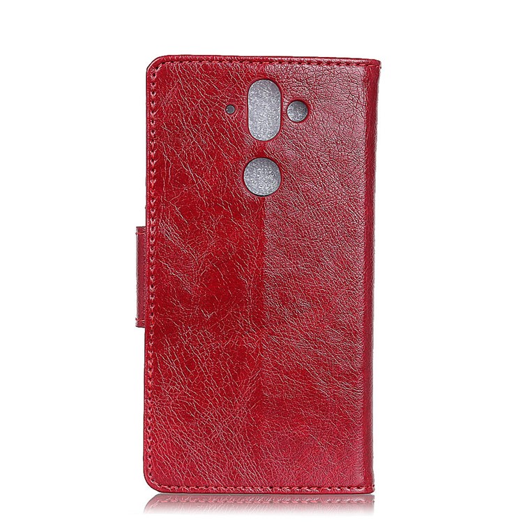 Textured Split Leather Stand Wallet Phone Cover for Nokia 9 / 8 Sirocco - Red-3
