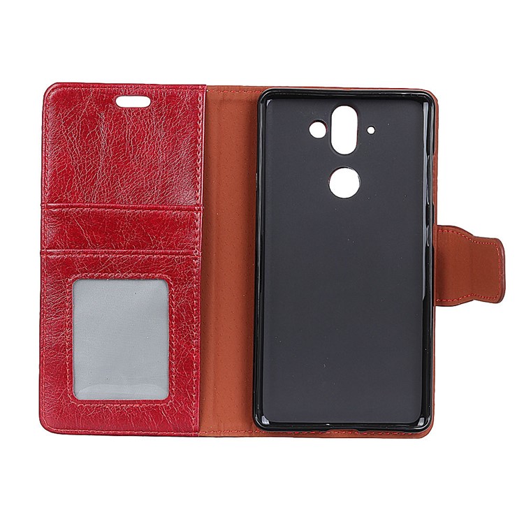 Textured Split Leather Stand Wallet Phone Cover for Nokia 9 / 8 Sirocco - Red-5
