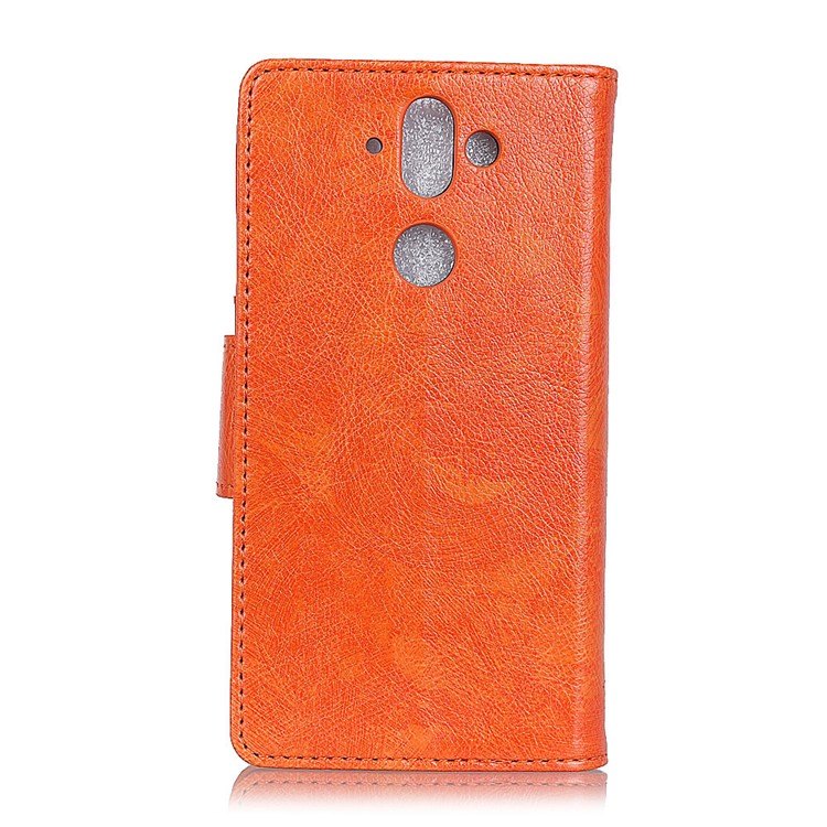 Textured Split Leather Wallet Mobile Case for Nokia 9 / 8 Sirocco - Orange-3