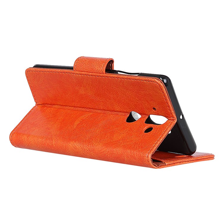Textured Split Leather Wallet Mobile Case for Nokia 9 / 8 Sirocco - Orange-6