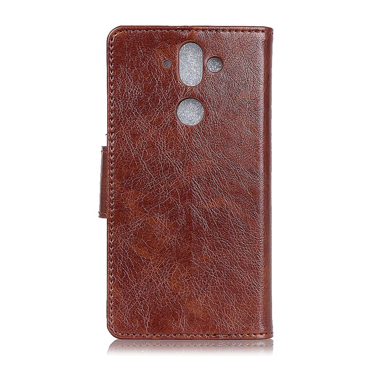 Textured Split Leather Stand Wallet Mobile Cover for Nokia 8 Sirocco - Brown-3