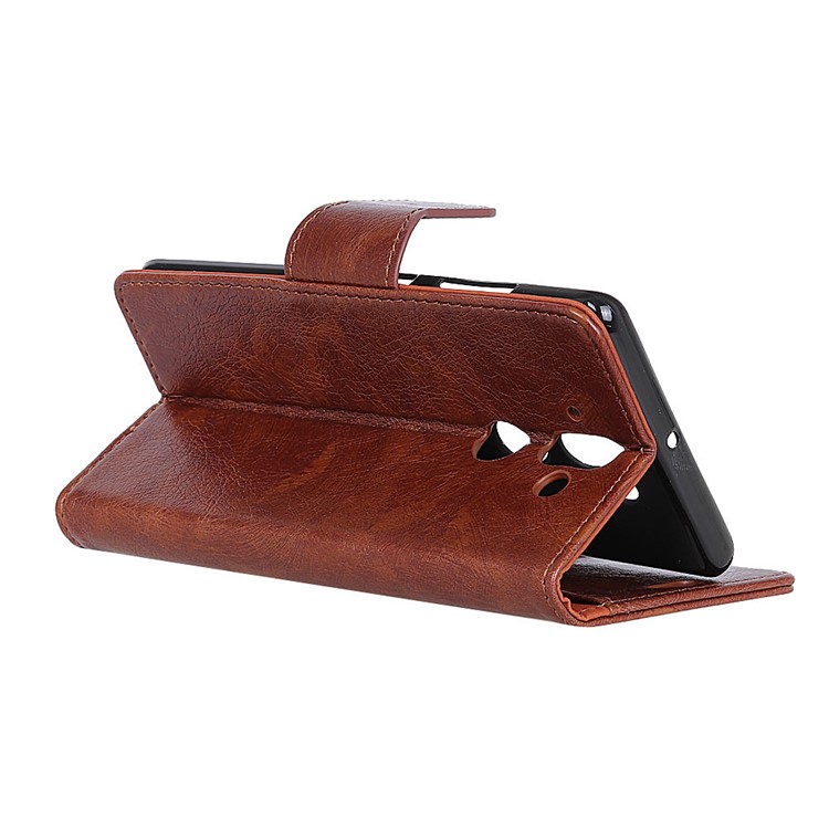 Textured Split Leather Stand Wallet Mobile Cover for Nokia 8 Sirocco - Brown-5