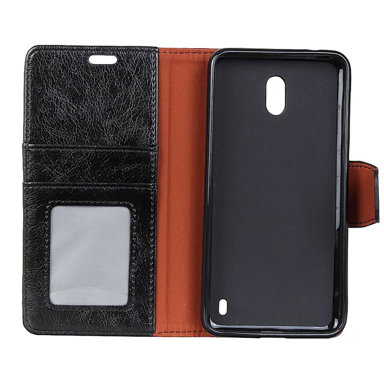 Textured Split Leather Stand Case with Card Slots for Nokia 2 - Black-5