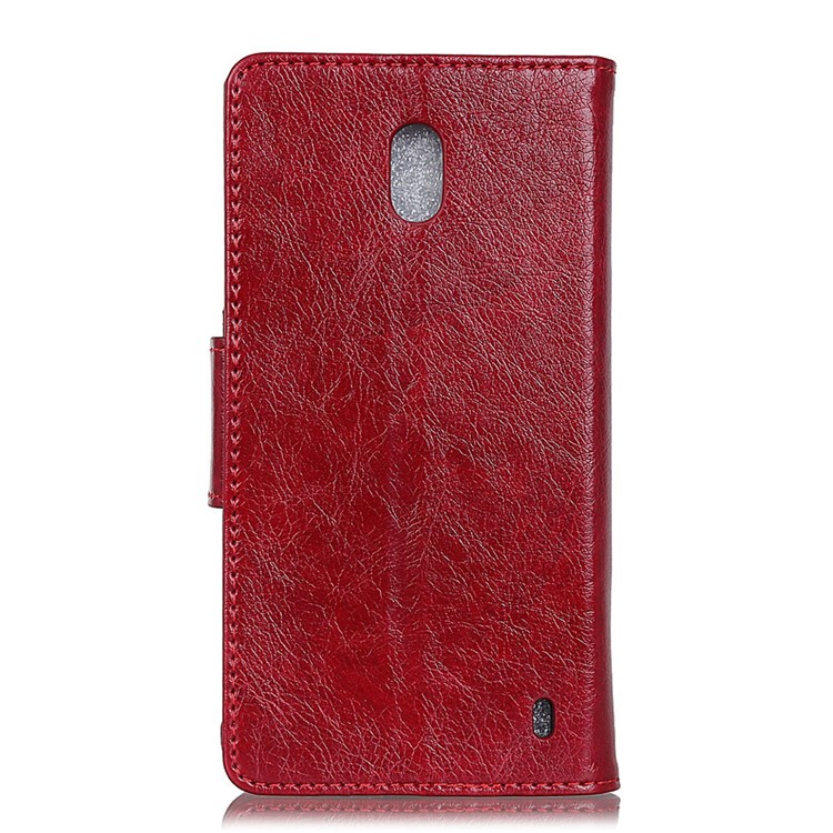 Textured Split Leather Stand Shell with Card Slots for Nokia 2 - Red-3