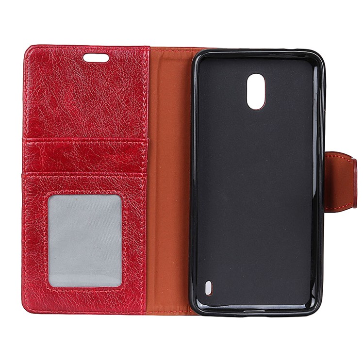 Textured Split Leather Stand Shell with Card Slots for Nokia 2 - Red-5