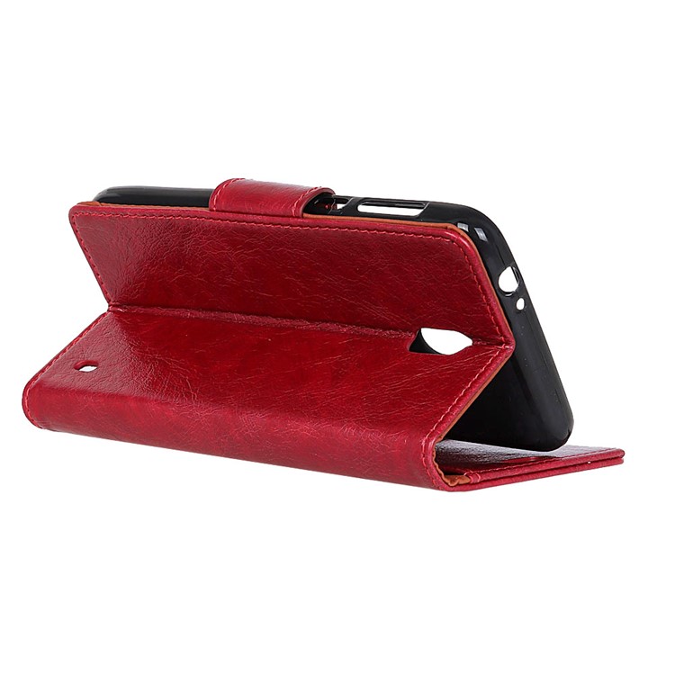 Textured Split Leather Stand Shell with Card Slots for Nokia 2 - Red-6
