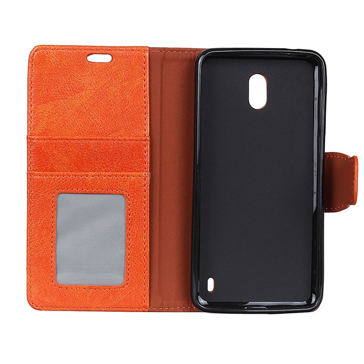 Textured Split Leather Wallet Case Cover for Nokia 2 - Orange-5