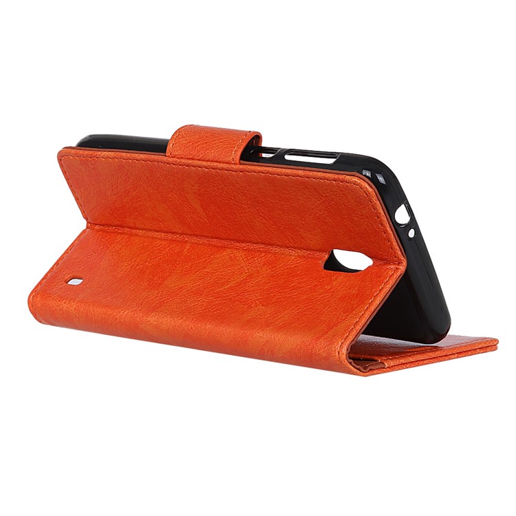 Textured Split Leather Wallet Case Cover for Nokia 2 - Orange-6