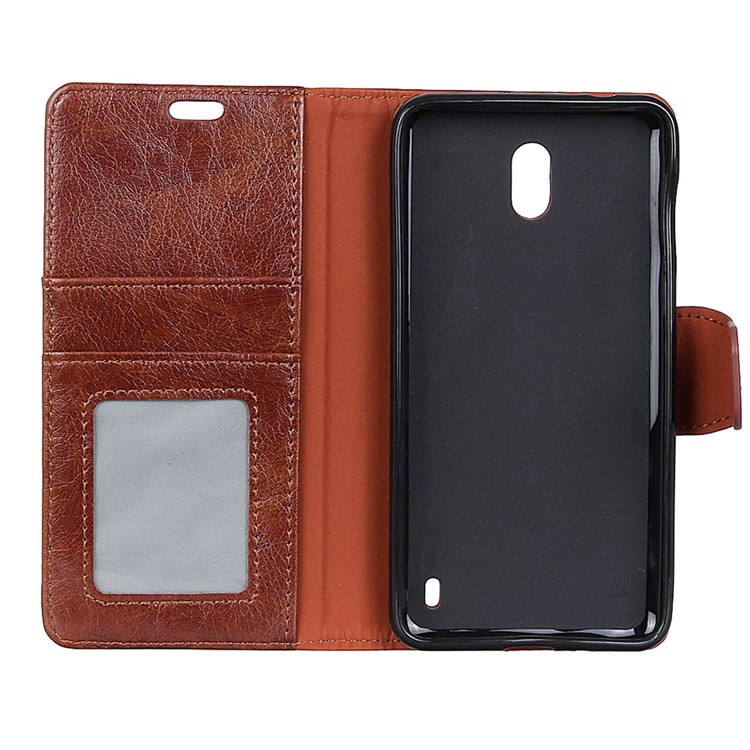 Textured Split Leather Card Holder Case with Stand for Nokia 2 - Brown-5