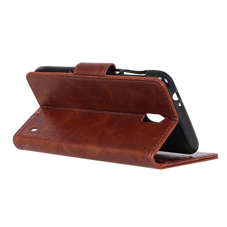 Textured Split Leather Card Holder Case with Stand for Nokia 2 - Brown-6