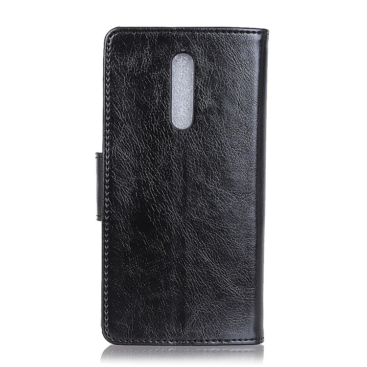 Textured Split Leather Wallet Case Cover for Nokia 8 - Black-3