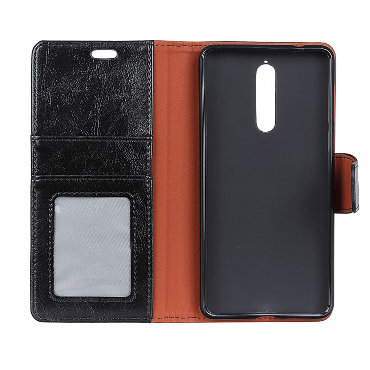 Textured Split Leather Wallet Case Cover for Nokia 8 - Black-5