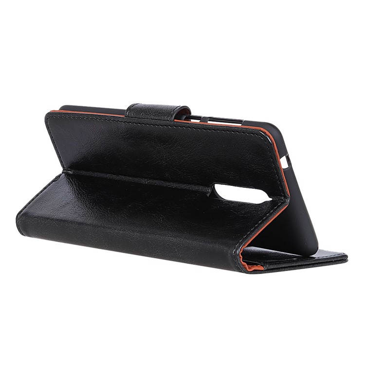 Textured Split Leather Wallet Case Cover for Nokia 8 - Black-6