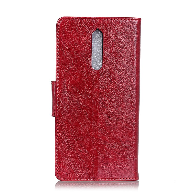 Textured Split Leather Wallet Cover Case for Nokia 8 - Red-3