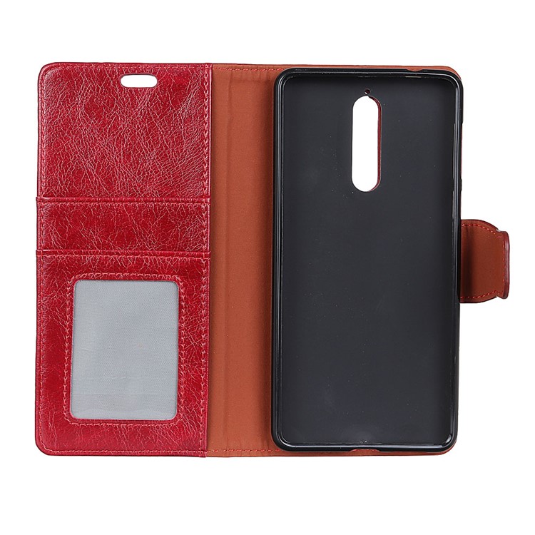 Textured Split Leather Wallet Cover Case for Nokia 8 - Red-5