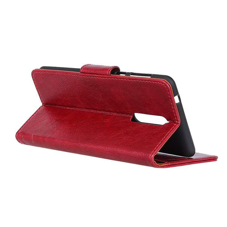 Textured Split Leather Wallet Cover Case for Nokia 8 - Red-6