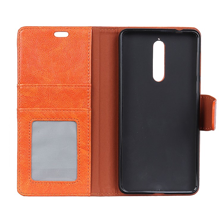 Textured Split Leather Stand Case with Card Slots for Nokia 8 - Orange-5