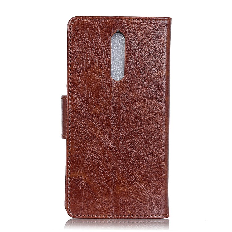Textured Split Leather Stand Cover with Card Slots for Nokia 8 - Brown-3