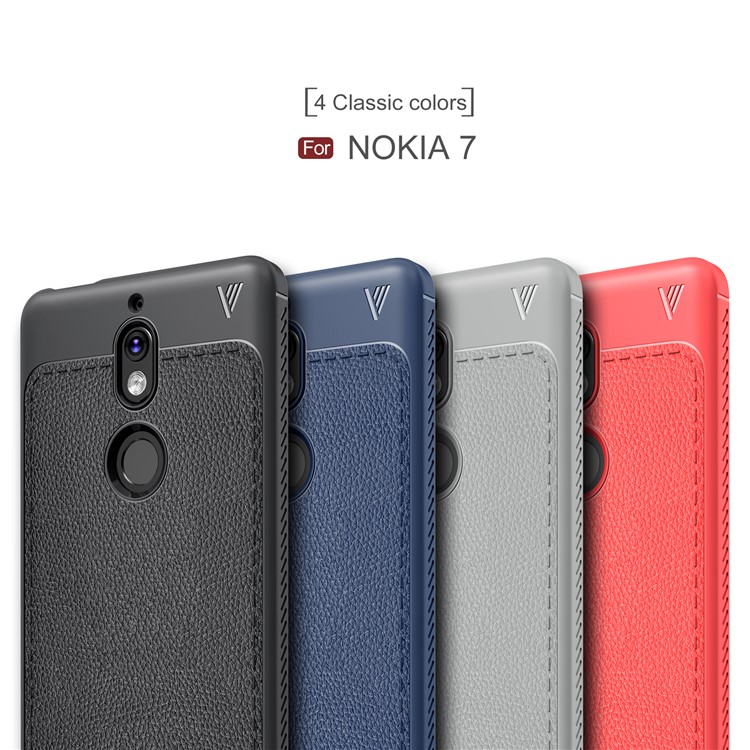 IVSO Gentry Series Leather Coated TPU Mobile Casing for Nokia 7 - Dark Blue-9