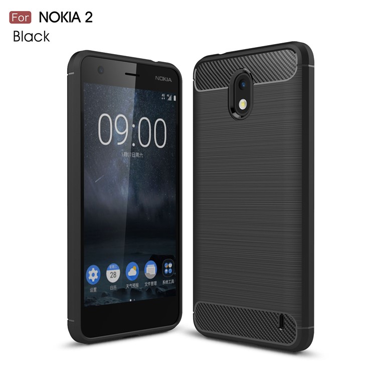 For Nokia 2 Carbon Fiber Texture Brushed TPU Back Case - Black-1