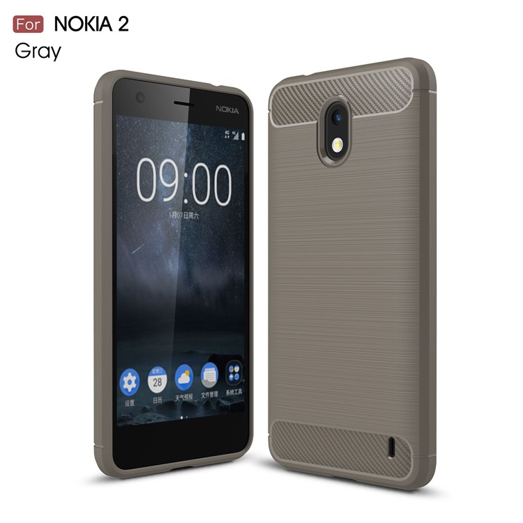 For Nokia 2 Carbon Fiber Texture Brushed TPU Back Cover - Grey-1