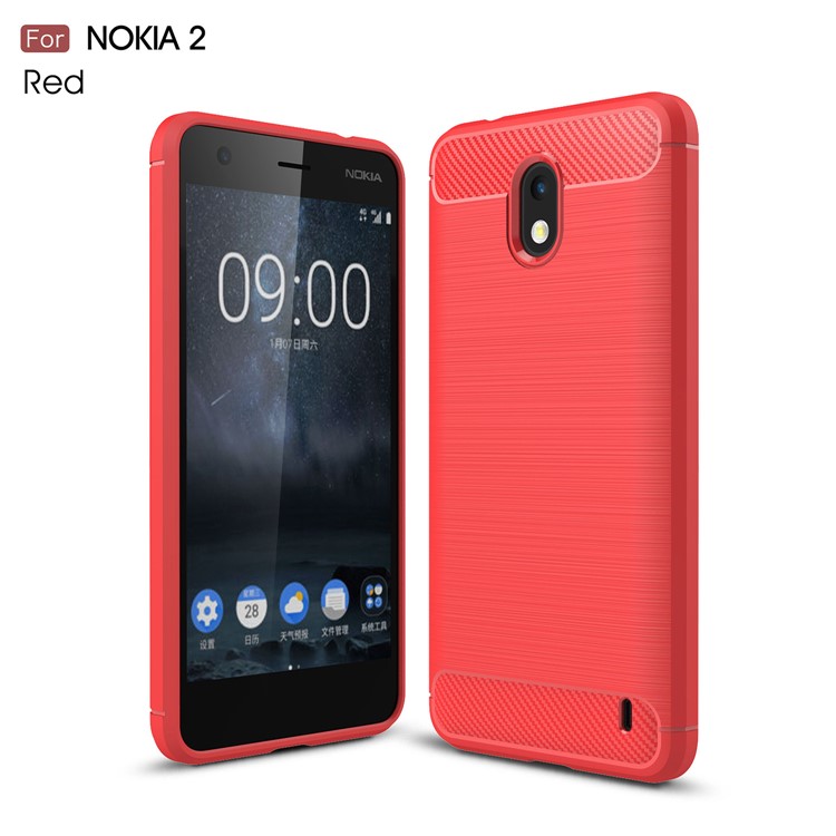 For Nokia 2 Carbon Fiber Texture Brushed TPU Back Mobile Case - Red-1