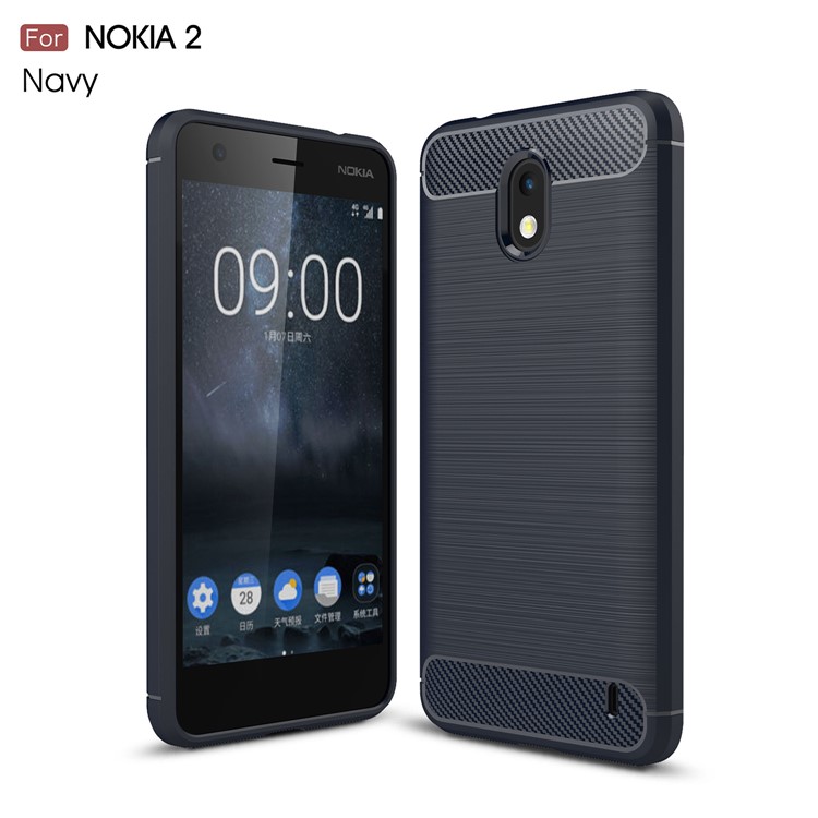 For Nokia 2 Carbon Fiber Texture Brushed TPU Back Mobile Cover - Dark Blue-1