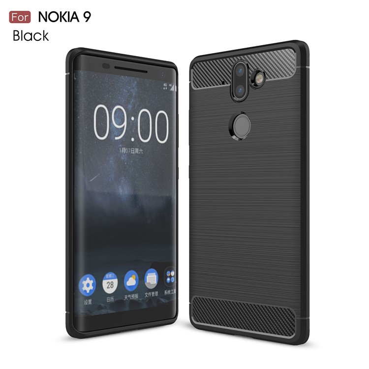 Carbon Fiber Texture Brushed TPU Back Phone Case for Nokia 9 / 8 Sirocco - Black-1