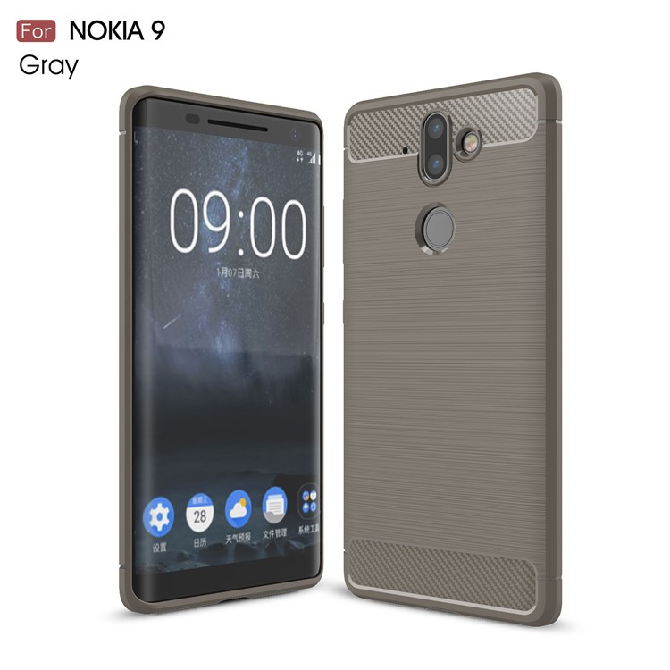 Carbon Fiber Texture Brushed TPU Back Phone Cover for Nokia 9 / 8 Sirocco - Grey-1