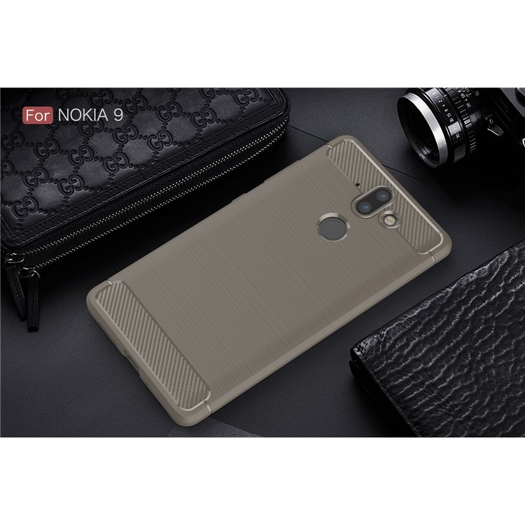 Carbon Fiber Texture Brushed TPU Back Phone Cover for Nokia 9 / 8 Sirocco - Grey-2