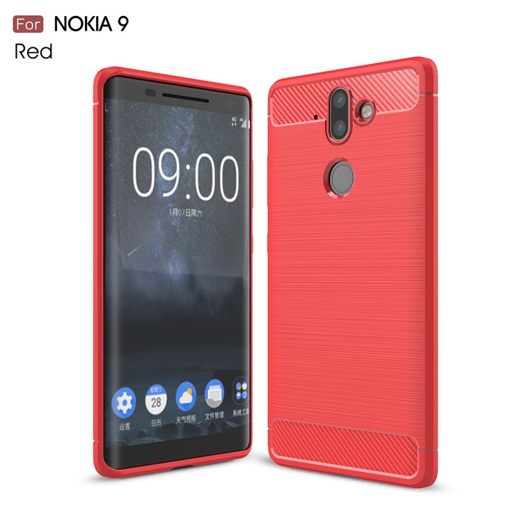 Carbon Fiber Texture Brushed TPU Case Accessory for Nokia 9 / 8 Sirocco - Red-1