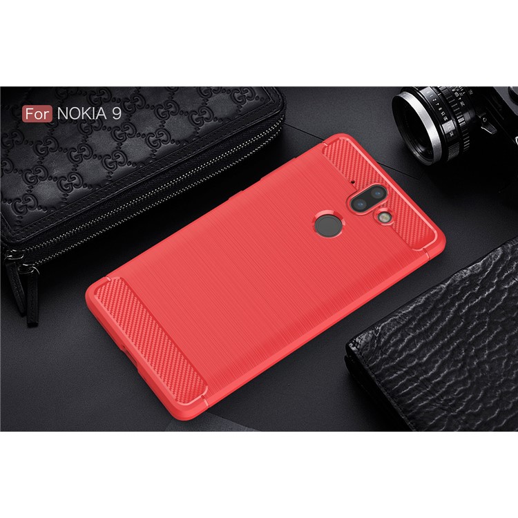 Carbon Fiber Texture Brushed TPU Case Accessory for Nokia 9 / 8 Sirocco - Red-2