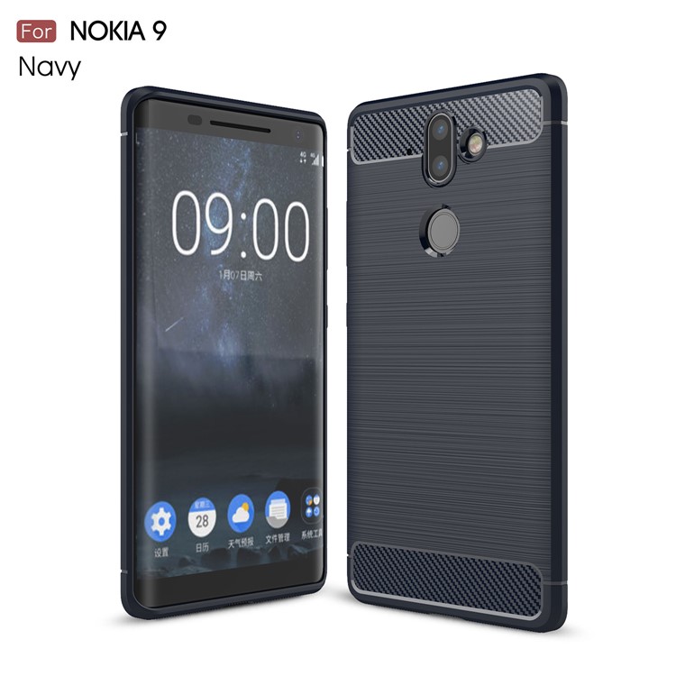 Carbon Fiber Texture Brushed TPU Mobile Casing for Nokia 9 / 8 Sirocco - Dark Blue-1