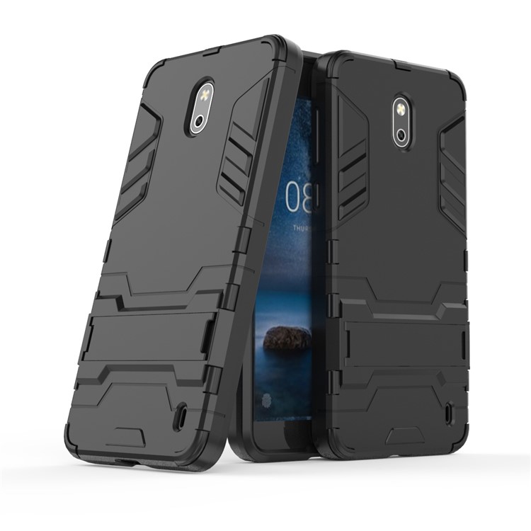 Cool Guard PC TPU Hybrid Case with Kickstand for Nokia 2 - Black-1